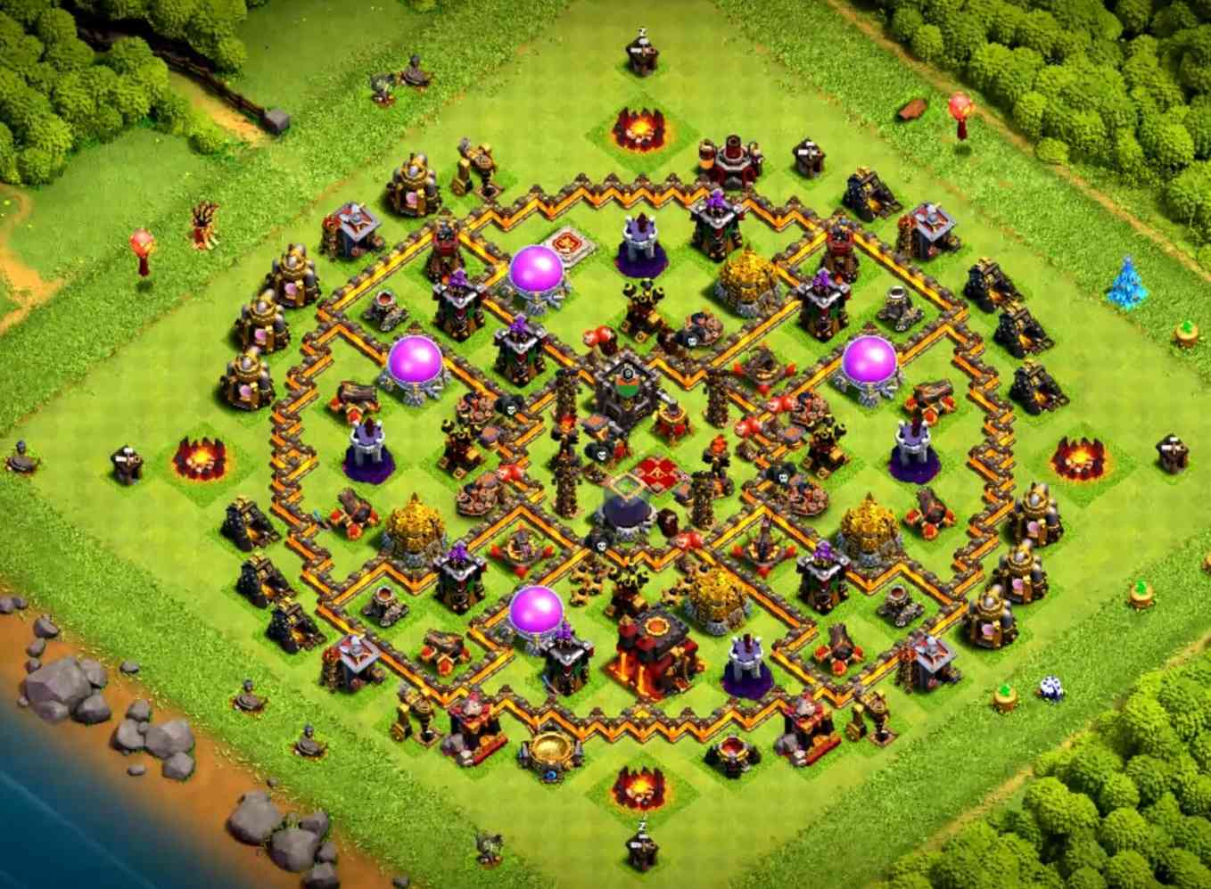 coc th10 farming base with bomb tower